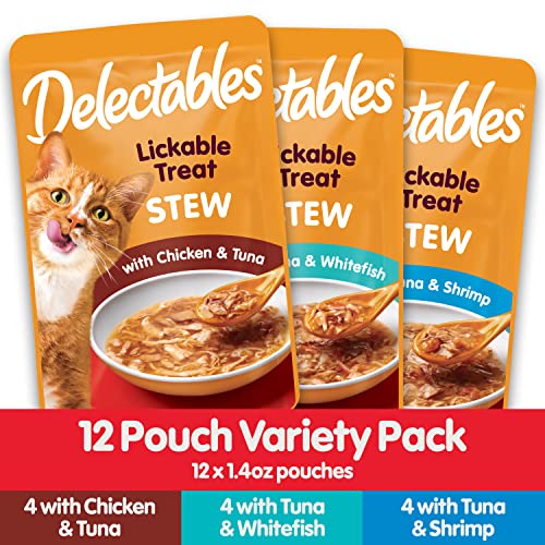 Hartz Delectables Stew Lickable Wet Cat Treats for Adult & Senior Cats, Variety Pack, 1.4 Ounce (Pack of 12)