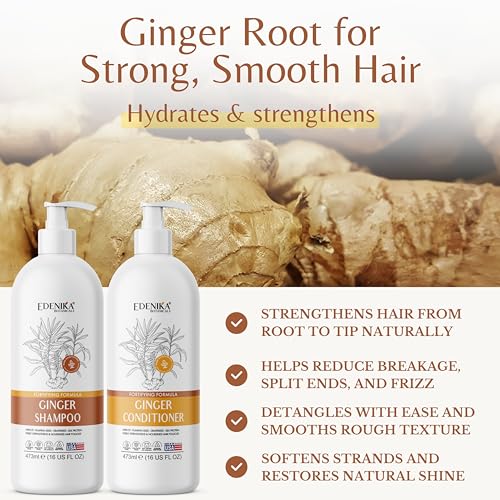 Edenika Botanicals Ginger Shampoo & Conditioner Set - Organic, Fortifying & Nourishing 16oz Each