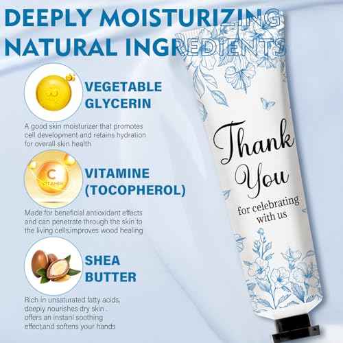 50 Sets Blue Flower Baby Shower Hand Cream Set, Favors Party for Guests Bridal Wedding Gift Bulk Baby Shower Travel Size Hand Cream Blue Flower with Thank You Card and Organza Gift Bags(blue flower)