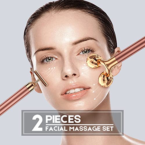 2-in-1 Electric Facial Massager Kit with 3D Roller & T-Shape