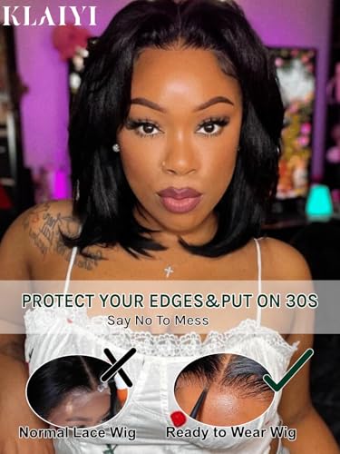 KLAIYI Yaki Straight Bob Wig - 12 Inch Glueless Lace Front