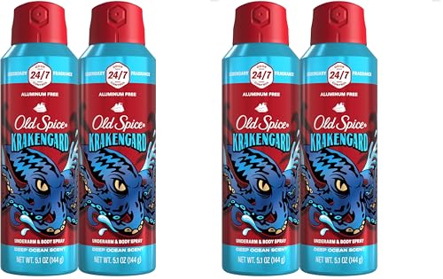 Old Spice Krakengard Aluminum Free Body Spray for Men 5.1 Oz (4-Pack)