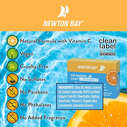 Swimmers Soap + Vitamin C | All Natural Body and Face Wash Soap Bar | Neutralizes and Washes Away Chlorine After Swimming | Revitalizes Sensitive Skin | 2-Pack of 4 Ounce Soap Bars