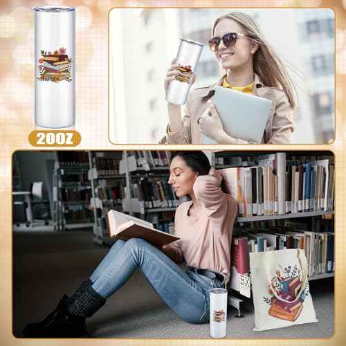 6 Pcs Book Lover Gifts for Women Readers Canvas Bag Back to School Reusable Canvas Bag Tumbler Bookmark for Women Reading Librarian Bookworm Kitchen Library Club Bookish Gifts