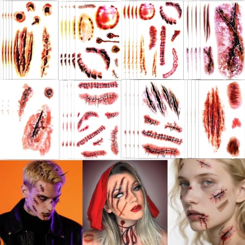40 Sheets Fake Scar Temporary Tattoo Stickers Halloween Makeup