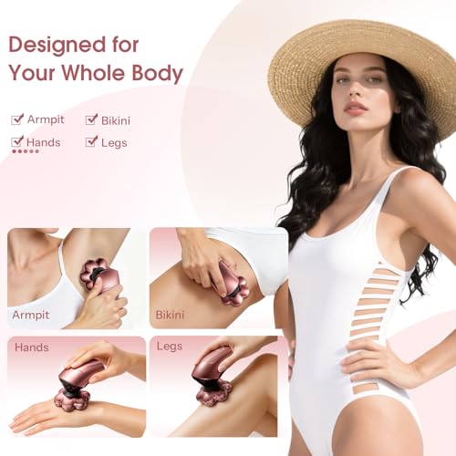 Electric Razors for Women Legs : 5-in-1 Rechargeable Body Shaver, 7D Wet & Dry Bikini Trimmer, IPX7 Waterproof Lady Hair Remover for Face Underarms Pubic, Rose Pink