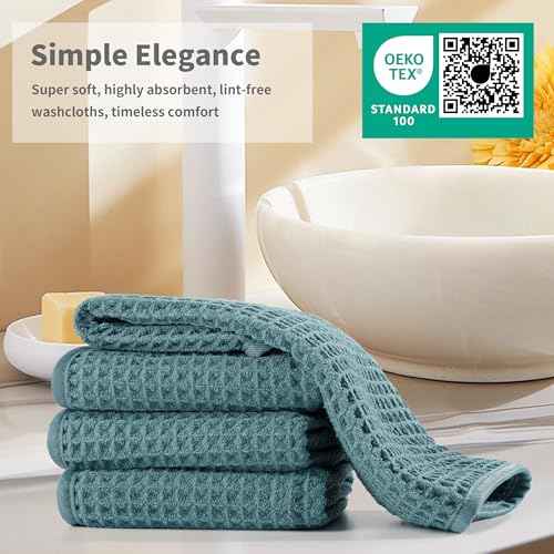 Microfiber Waffle Face Towels, 4 Pieces, Soft, Absorbent, Fast Drying, Lint Free (Green)