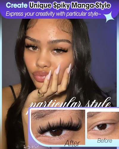 YDAGKH K Animated Spiky Wispy Manga Eyelash Clusters - 10-16mm D Curl, DIY Volume Anime Lashes for Baddie Makeup