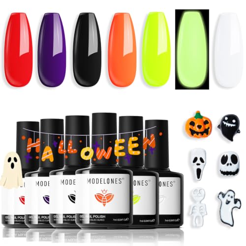 Modelones Neon Gel Nail Polish Set - 6 Bright Colors for Halloween - A-1 Variation