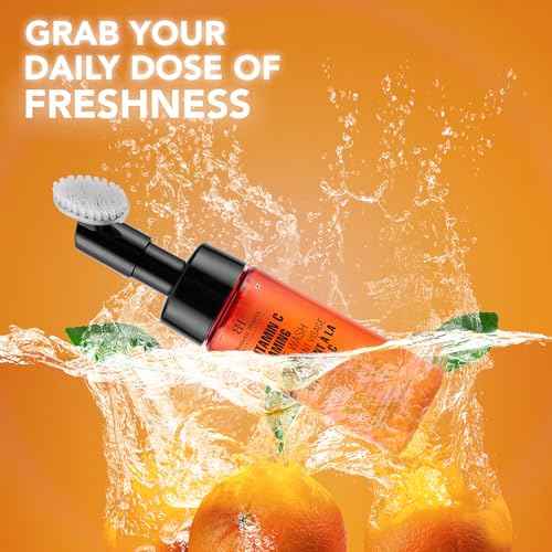 Botanic Hearth Vitamin C Foaming Face Wash With Papaya & Orange | Extracts Built|In Silicone Brush | For Cleansing & Glowing Skin | Paraben & Sulphate Free | Face Cleanser For Women & Men | 5.1 Fl Oz