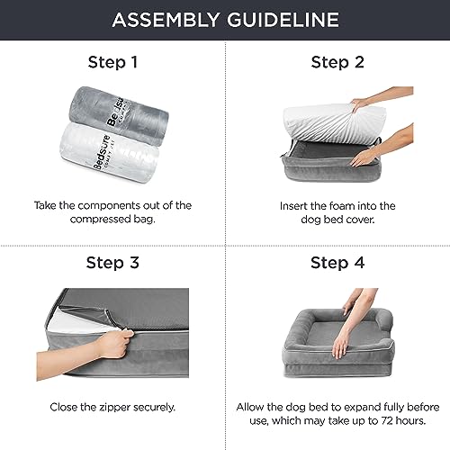 Bedsure Orthopedic Dog Bed - Bolster Dog Sofa Beds for Small Dogs, Supportive Foam Pet Bed with Removable Washable Cover, Waterproof Lining and Nonskid Bottom Couch, Grey