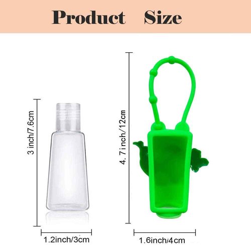 4Pcs Cartoon Kids Empty Travel Bottles Hand Sanitizer Holder with Silicone Case Keychain Carrier, Leak Proof Refillable Portable Travel Containers for Liquid Soap, Lotion (Dinosaur)