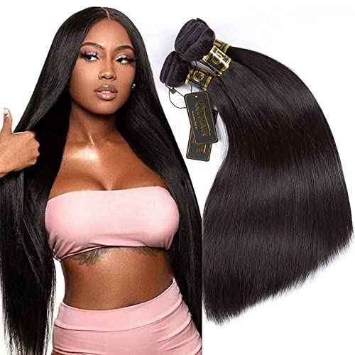 QTHAIR 16A Straight Human Hair 100% Unprocessed Brazilian Virgin Straight Hair Weave Brazilian Straight Hair Extensions (18" 20" 22",300g,Natural Black)