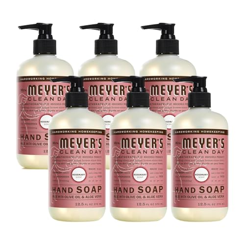 Mrs. MEYER'S Rosemary Liquid Hand Soap - 12.5 Fl Oz Pack of 6, Natural Essential Oil Formula
