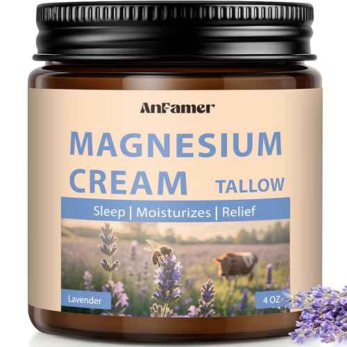 Magnesium Cream for Sleep, Tallow Based Magnesium Lotion for Pain and Leg Cramps, Muscle Relaxation, Nighttime Deep Hydration with Shea Butter Jojoba & Vitamin E for Skin Care, Safe for Kids(Lavender)