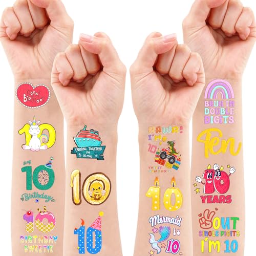 100 Pcs 10th Birthday Temporary Tattoos for Kids