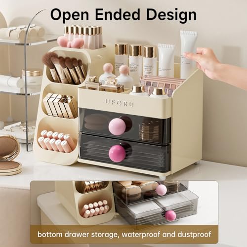 UFORU Makeup Organizer with 2 Drawers & Brush Holder