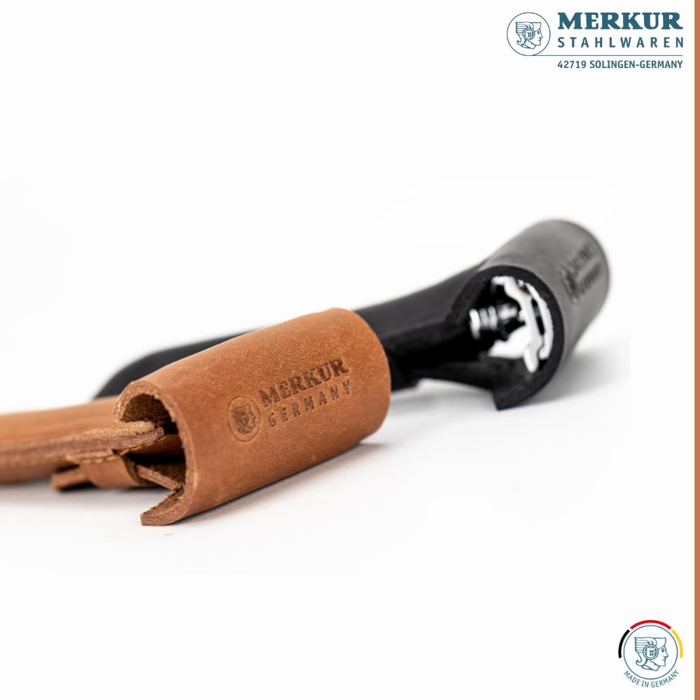 MERKUR Leather Razor Case - Brown Cowhide, Fits All MERKUR Razors Except 24001, Up to 110 mm