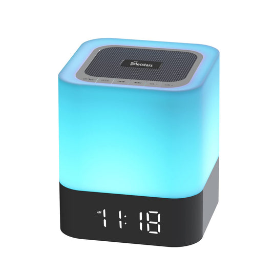 Elecstars LED Alarm Clock Bluetooth Speaker - Portable Night Light Touch Sensor Bedside Lamp with Dimmable Desk Lamp Support MP3, USB, AUX Best Gift for Kids, Party, Bedroom, Outdoor.