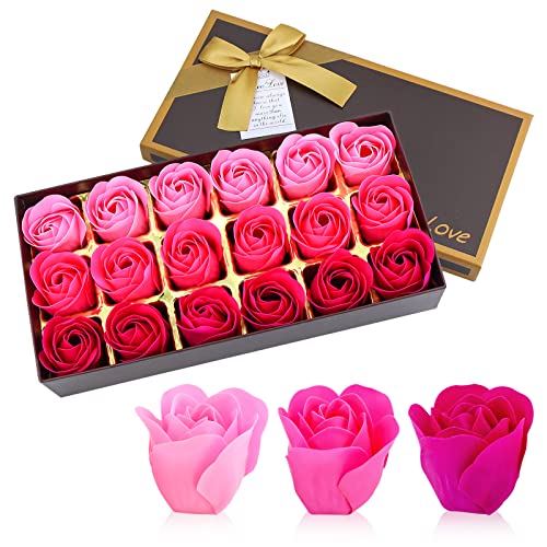 JIALEEY Floral Scented Bath Soap Rose Flower Petals, Plant Essential Oil Rose Soap Set Shaped Petals Gifts Ideas for Her Women Teens Girls Mom Birthdays, 18 PCS Pink
