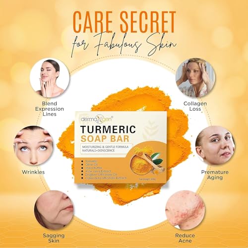 Organic Turmeric Soap Bar for Face & Body ? Pure Turmeric Soap Bar for Acne, Scars, Uneven Tone, Blemish Control, Sun Damage & Age Spots ? Handcrafted Skincare ? 7 OZ