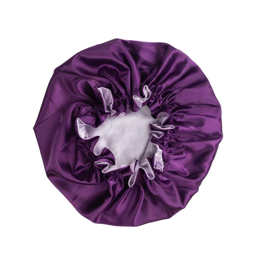 Pretty Robes Silk Hair Bonnet for Sleeping, Reversible Bonnets for Black Women, Curly Hair Women Accessories (Eggplant/Lavender)
