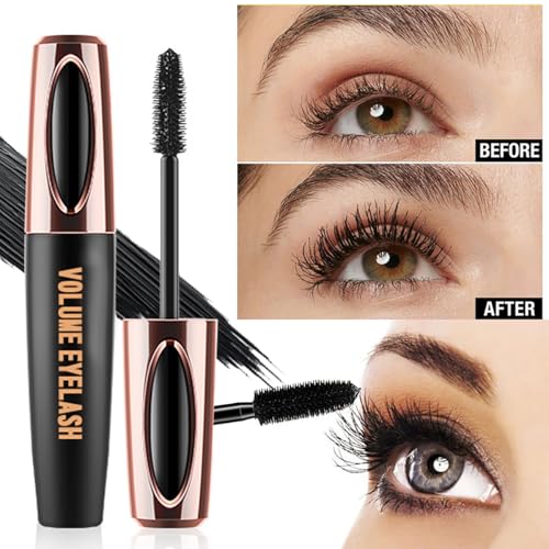 4D Silk Fiber Lash Mascara, Voluminous Fiber Mascara Waterproof & Smudge-Proof Long-Lasting 24 Hours No Flaking Longer Thicker Eyelashes, No Clumping, Extension Stays On All Day(3Packs)