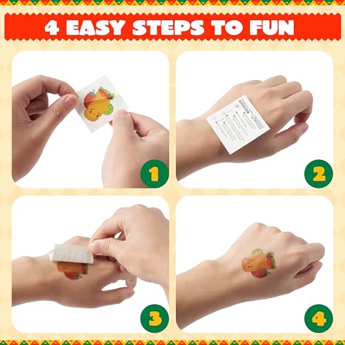 JOYIN 144 PCS Cinco De Mayo Temporary Tattoo Set for Mexican Themed Party, Fiesta Party Fake Tattoos Stickers Sombrero Hats, Taco Design, Face Body Tattoo Decorations