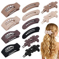 HQ-SITE Neutral Flat Hair Clips 12 Pack - Matte Square Claw & Flower Pins for Women