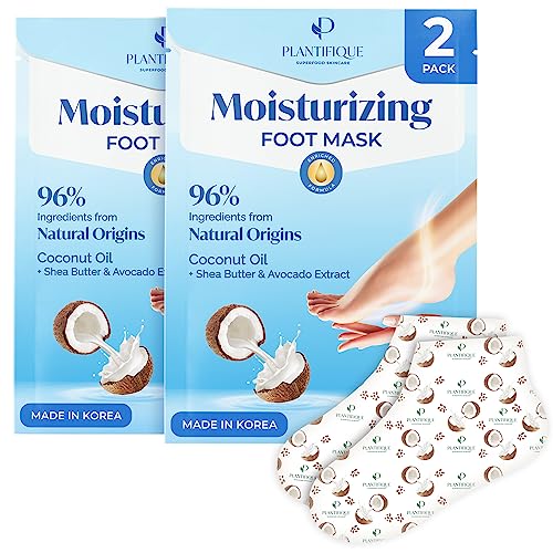 PLANTIFIQUE Korean Foot Mask Moisturizing 1 Pairs for Dry & Cracked Feet - Hydrating Socks for Soft Heels - Intense Moisturizing and Repairing Dry Rough Skin - Foot Spa - Happy Feet Mask