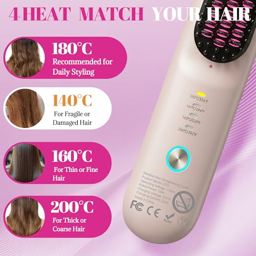 GEVOODIX Cordless Hair Straightening Comb - Mini Travel Brush