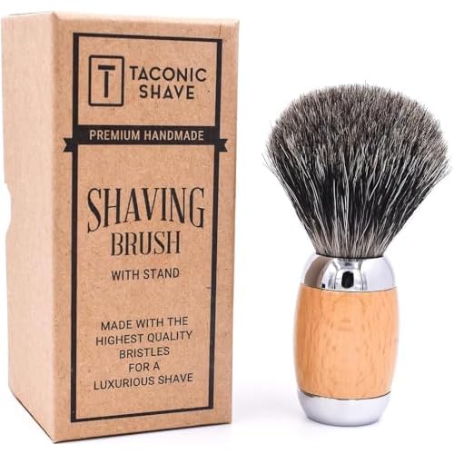 Taconic Shave 100% Mixed Badger Shaving Brush ? Extra-Dense 22?mm Knot for Rich Lather, Beechwood & Chrome Ergonomic Handle + Lucite Stand Included