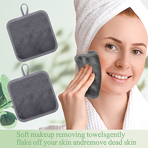 32 Pcs Makeup Remover Pads 5 x 5 Inch Soft Reusable Makeup Remover Cloths for Eye Face Cloth Microfiber Washable Makeup Remover Towel Makeup Removal Cleaning Cloth for Women (Gray)