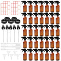 35 Pcs Glass Spray Bottles 8 oz Refillable Trigger Sprayers with Funnels for Essential Oil Cosmetic and Cleaning Solutions Containers with Labels, Droppers, and Spare Lids (Brown)