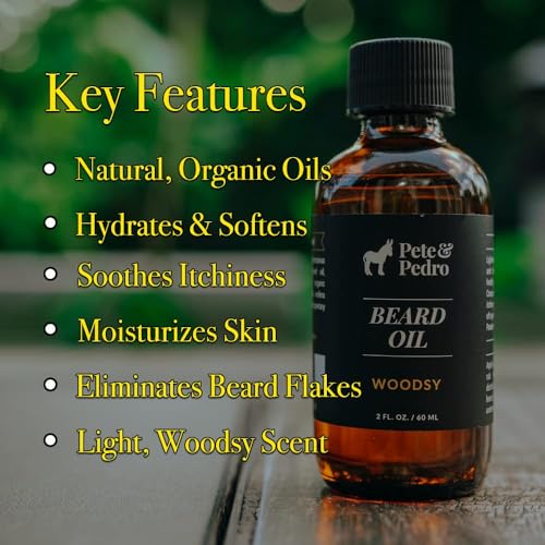 Pete & Pedro BEARD OIL - 100% Natural & Organic Ingredients, Manly Woodsy Scent | Hydrates & Softens Beard & Skin, Reduces Itchiness, Adds Shine, Helps With Beardruff | As Seen on Shark Tank, 2 oz.