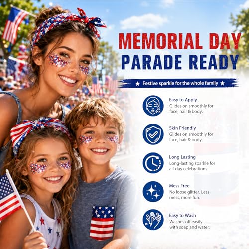 Red White Blue Glitter Stick for Face & Body