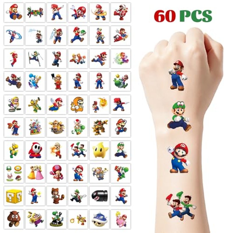 60 Pcs Cartoon Temporary Tattoos for Kids & Teens - Fun Anime Stickers