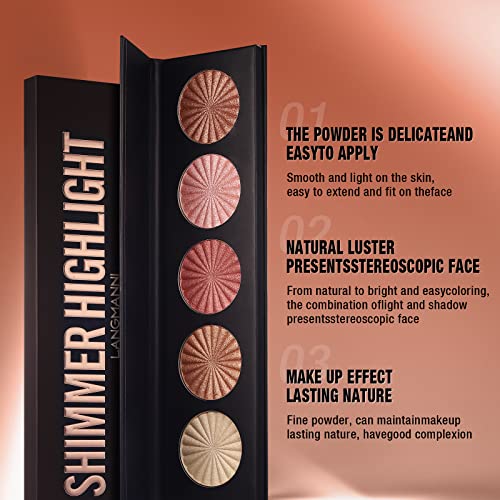 5-Color Face Highlighter Palette - Waterproof Shimmer Powder