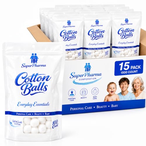 Soft Absorbent Cotton Balls 1500 Count - 15 Resealable Bags Bulk Pack