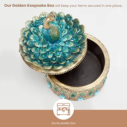 Peacock Jewelry Box for Women - Vintage Small Keepsake Box