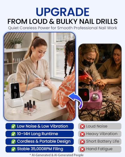 Makartt Nouvella Black 35000RPM Pro Nail Drill E-File—Cordless 60W with LCD