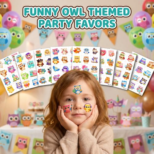 96 Owl Temporary Tattoos for Kids - Cute Cartoon Designs