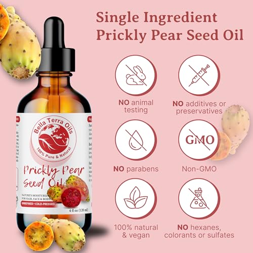 Bella Terra Oils - Prickly Pear Seed Oil 8 oz - The Symmetry of Cactus Extract & Barbary Fig, Overflowing with Vitamin B & Zinc, A Precious Skin Delight