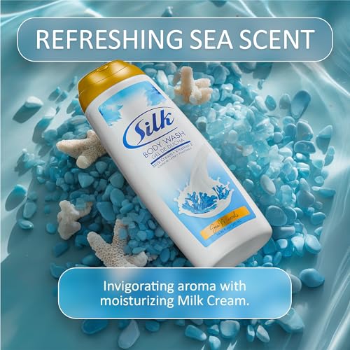 SILK Moisturizing Body Wash for Woman & Man - Daily Hydrating Shower Gel and Foaming Cleanser with Vitamin E and Glycerin, Rich Lather for Dry Skin Care, Sea Minerals Scent, 16.9 Fl Oz (Pack of 6)