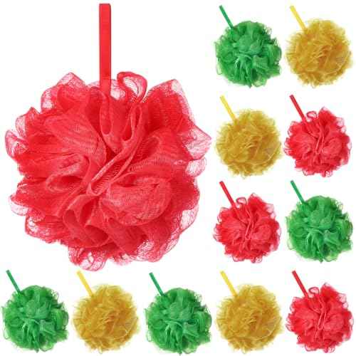 12 Pcs Thanksgiving Bath Loofah Sponge Orange Harvest Loofah Exfoliating Body Scrubber Shower Sponge 50g Mesh Shower Pouf Balls Gift Set for Women Men Bathing Accessories(Red,Green,Gold)