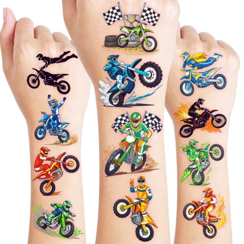 Dirt Bike Temporary Tattoos for Kids - 60 Pre-Cut Motocross Designs
