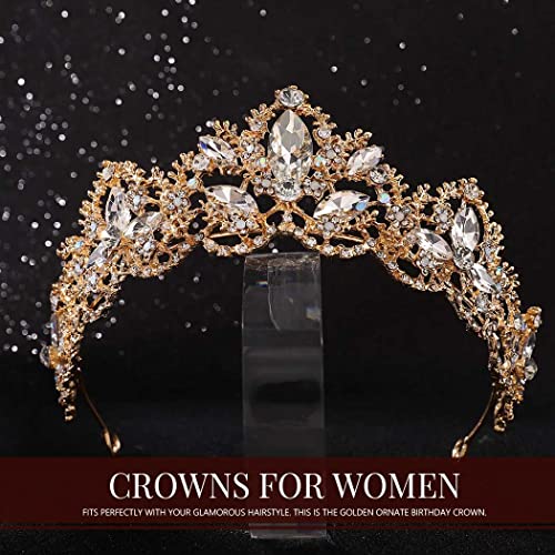 Brishow Gold Tiara Crowns Crystal Headband Brides Wedding Tiaras and Crown Rhinestone Queen Crown Party Princess Hair Accessories for Women and Girl (Rose Gold s)