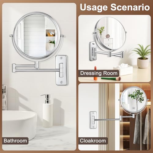 DECLUTTR 8 Inch Wall Mounted Magnifying Mirror with 10x Magnification, Double Sided Vanity Makeup Mirror for Bathroom, Chrome Finished