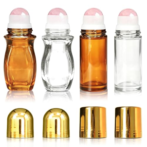Rose Quartz Roller Bottles 50ml - 4 Pack Essential Oil