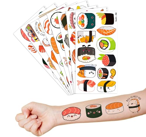 Sushi Temporary Tattoos 96 PCS - 8 Sheets Japanese Party Favors